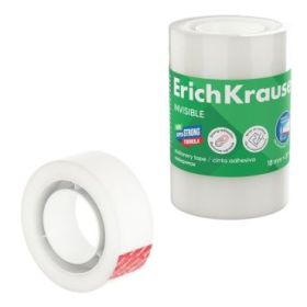 ErichKrause Invisible Pack de 4 Cintas Adhesivas - Alta Adhesion - 18mm de Ancho - 20 Metros - Superficie Mate Antideslumbrante