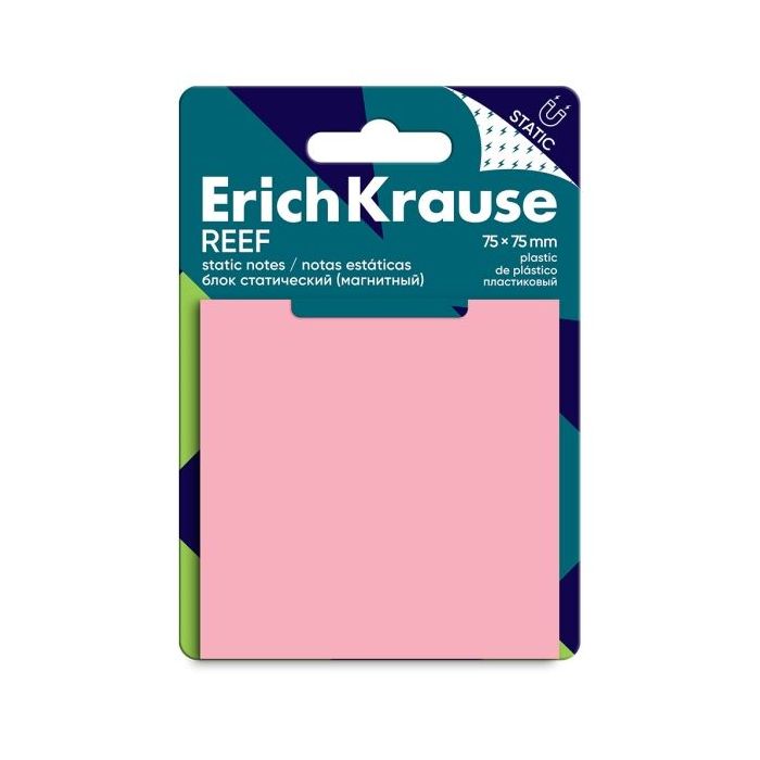 ErichKrause REEF Bloc de 50 Notas Adhesivas Reposicionables - Plastico - 75x75mm - Pegamento a Base de Agua - Color Rosa
