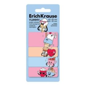 ErichKrause Yummy Pack de 4 Blocs de 20 Marcadores de Pagina - Reposicionables - Papel de 75g/m2 - 20X60mm - Colores Surtidos