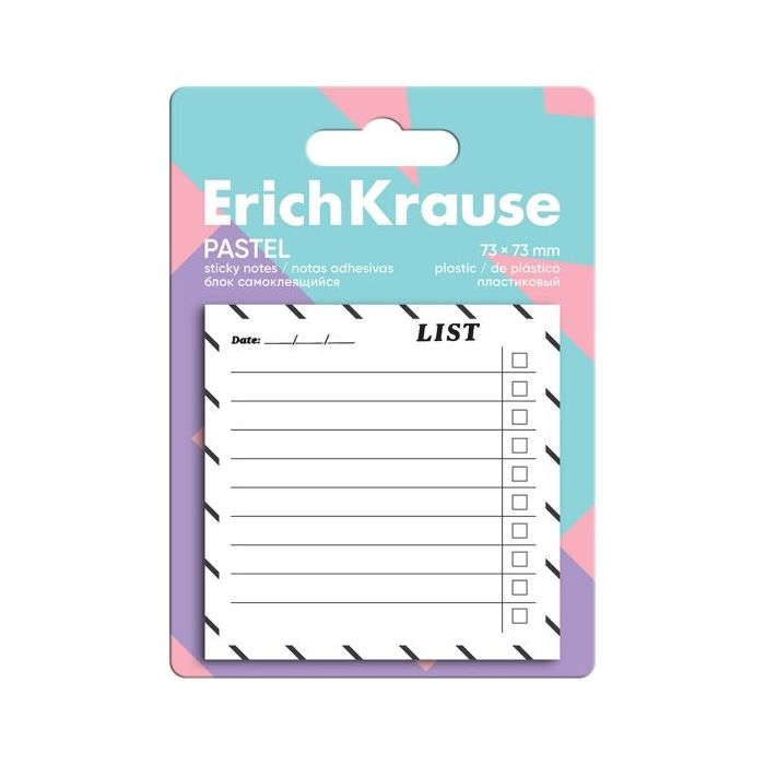 ErichKrause  To do list  Bloc de 20 Notas Adhesivas Reposicionables - Plastico - 73x73mm - Pegamento a Base de Agua - Color Blan