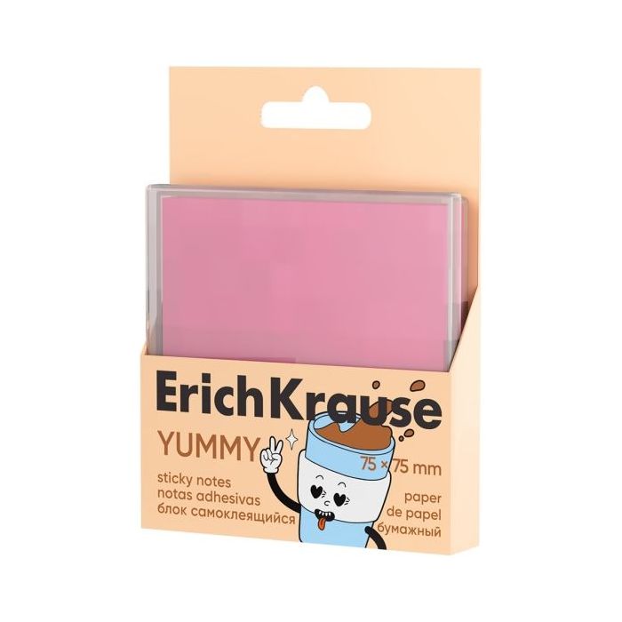 ErichKrause Yummy Bloc de 80 Notas Adhesivas Reposicionables - Papel de 75g/m2 - 75x75mm - Caja de Plastico - Pegamento a Base d