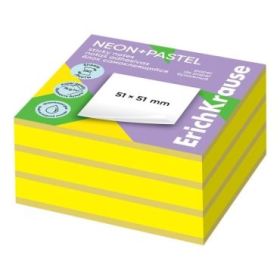 ErichKrause Neon+Pastel Bloc de 250 Notas Adhesivas Reposicionables - Papel de 75g/m2 - 51X51mm - Pegamento a Base de Agua - Col