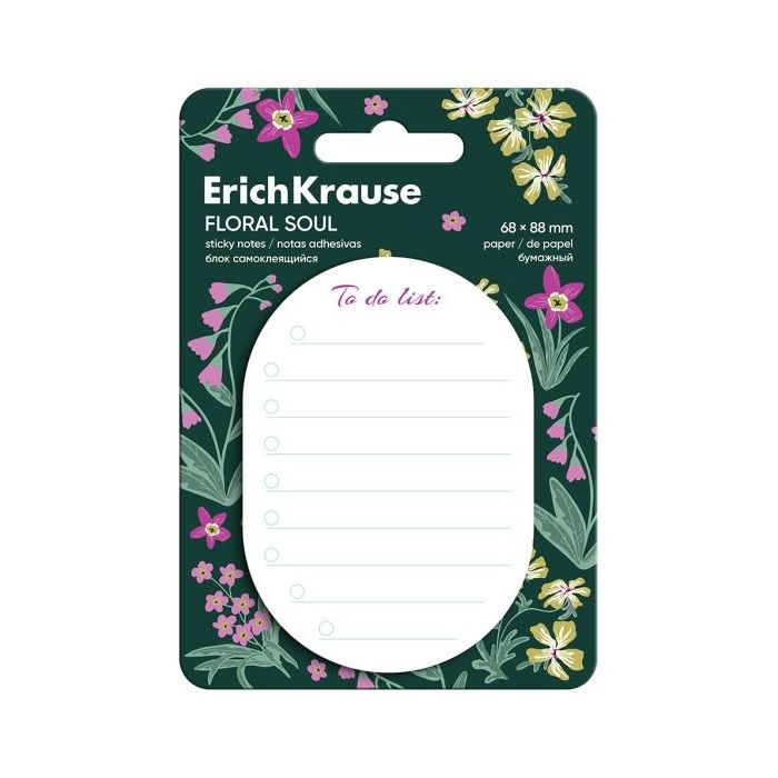 ErichKrause Floral Soul  To do list  Bloc de 60 Notas Adhesivas Reposicionables - Papel de 75g/m2 - 68x88mm - Pegamento a Base d