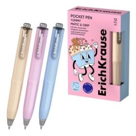 ErichKrause Pocket Pen Matic and Grip Yummy Boligrafo Retractil - Modelos de Cuerpo Surtidos - Trazo 0.4mm - Zona de Agarre de G