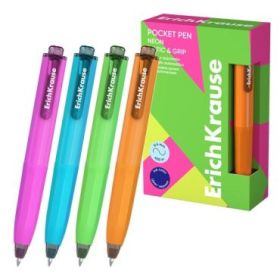 ErichKrause Pocket Pen Matic and Grip Neon Boligrafo Retractil - Modelos de Cuerpo Surtidos - Trazo 0.4mm - Zona de Agarre de Go
