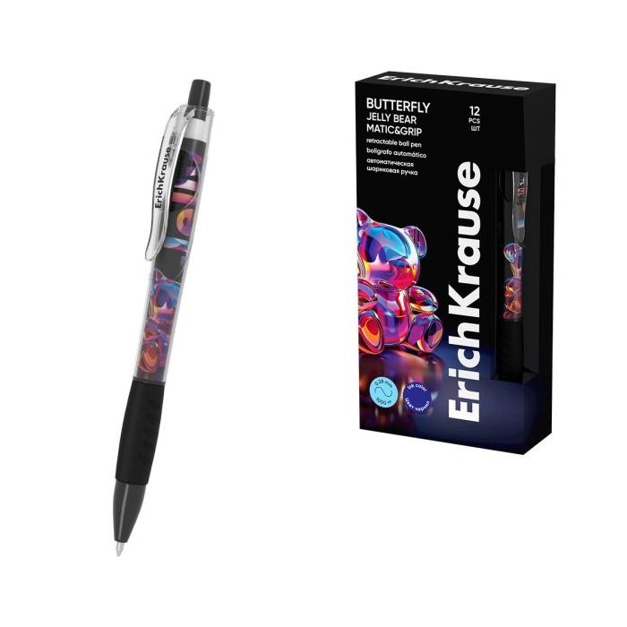 ErichKrause Butterfly Matic and Grip Jelly Bear Boligrafo Retractil - Punta de 0.7mm - Trazo 0.28mm - Zona de Agarre de Goma - C