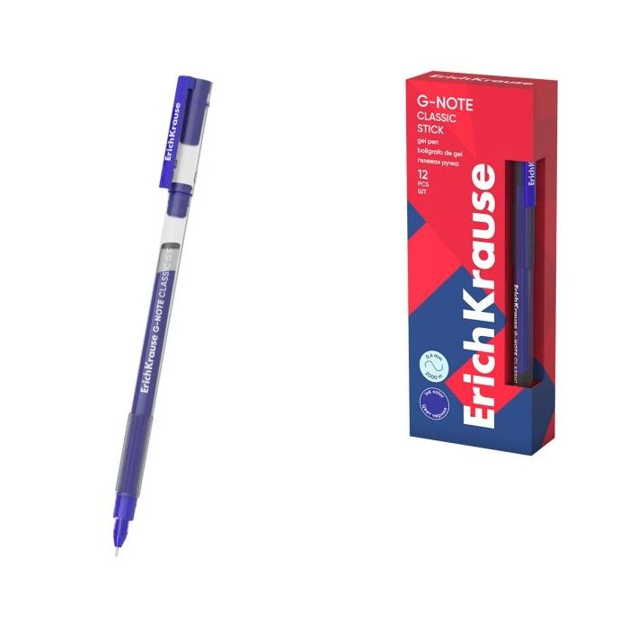 ErichKrause G-Note Stick Classic Boligrafo con Capuchon - Punta de 0.5mm - Trazo 0.4mm - Tinta de Gel - Resistente al Agua - Sec