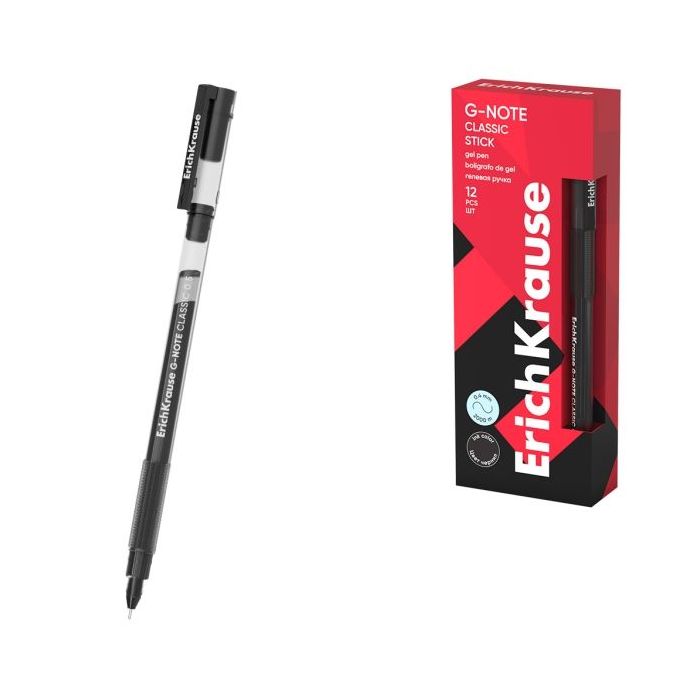 ErichKrause G-Note Stick Classic Boligrafo con Capuchon - Punta de 0.5mm - Trazo 0.4mm - Tinta de Gel - Resistente al Agua - Sec