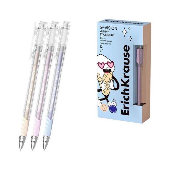ErichKrause G-Vision Stick and Grip Yummy Boligrafo con Capuchon - Modelos Surtidos - Trazo 0.4mm - Tinta de Gel - Resistente al
