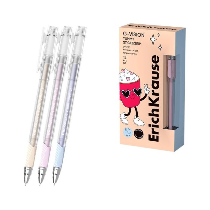 ErichKrause G-Vision Stick and Grip Yummy Boligrafo con Capuchon - Modelos Surtidos - Trazo 0.4mm - Tinta de Gel - Resistente al