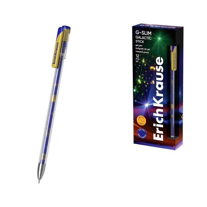 ErichKrause G-Slim Stick Galactic Boligrafo con Capuchon - Punta de 0.5mm - Trazo 0.4mm - Tinta de Gel - Resistente al Agua - Se