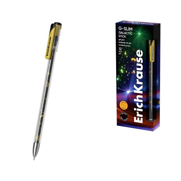 ErichKrause G-Slim Stick Galactic Boligrafo con Capuchon - Punta de 0.5mm - Trazo 0.4mm - Tinta de Gel - Resistente al Agua - Se