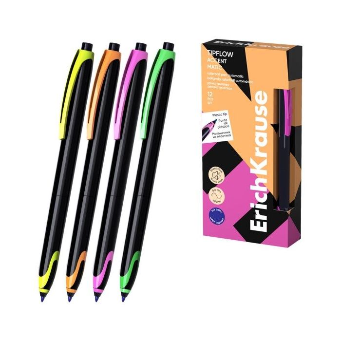 ErichKrause TipFlow Matic Accent Boligrafo Retractil - Modelos de Cuerpo Surtidos - Trazo 0.4mm - Color Azul