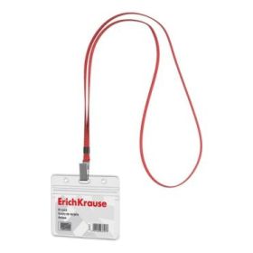 ErichKrause Funda para Tarjeta con Colgante - Orientacion Horizontal - PVC - Incluye Colgante Rojo - Formato 58X98mm - Color Tra