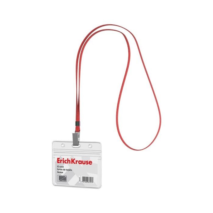 ErichKrause Funda para Tarjeta con Colgante - Orientacion Horizontal - PVC - Incluye Colgante Rojo - Formato 58X98mm - Color Tra