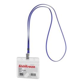 ErichKrause Funda para Tarjeta con Colgante - Orientacion Horizontal - PVC - Incluye Colgante Azul - Formato 58X98mm - Color Tra