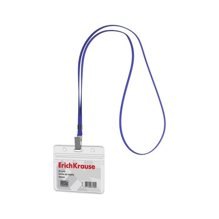 ErichKrause Funda para Tarjeta con Colgante - Orientacion Horizontal - PVC - Incluye Colgante Azul - Formato 58X98mm - Color Tra