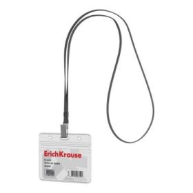 ErichKrause Funda para Tarjeta con Colgante - Orientacion Horizontal - PVC - Incluye Colgante de 12mm Negro - Formato 58X98mm -