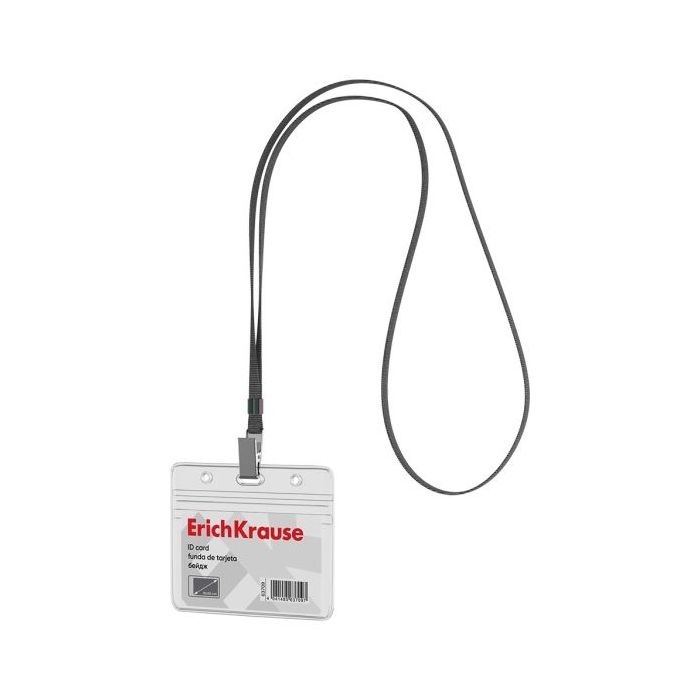ErichKrause Funda para Tarjeta con Colgante - Orientacion Horizontal - PVC - Incluye Colgante de 12mm Negro - Formato 58X98mm -