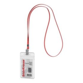 ErichKrause Funda para Tarjeta con Colgante - Orientacion Vertical - PVC - Incluye Colgante Rojo - Formato 62x91mm - Color Trans