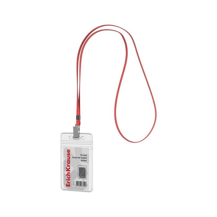 ErichKrause Funda para Tarjeta con Colgante - Orientacion Vertical - PVC - Incluye Colgante Rojo - Formato 62x91mm - Color Trans