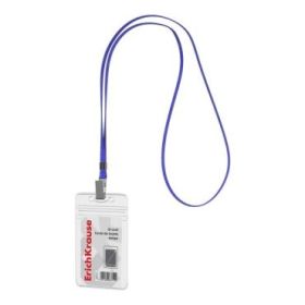 ErichKrause Funda para Tarjeta con Colgante - Orientacion Vertical - PVC - Incluye Colgante Azul - Formato 62x91mm - Color Trans