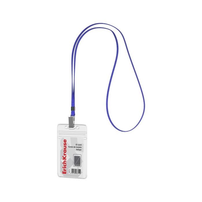 ErichKrause Funda para Tarjeta con Colgante - Orientacion Vertical - PVC - Incluye Colgante Azul - Formato 62x91mm - Color Trans