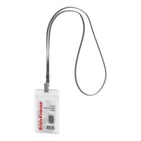 ErichKrause Funda para Tarjeta con Colgante - Orientacion Vertical - PVC - Incluye Colgante de 12mm Negro - Formato 62x91mm - Co