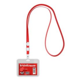 ErichKrause Funda para Tarjeta con Colgante - Orientacion Horizontal - Polipropileno - Incluye Colgante Rojo - Formato 54x85mm -