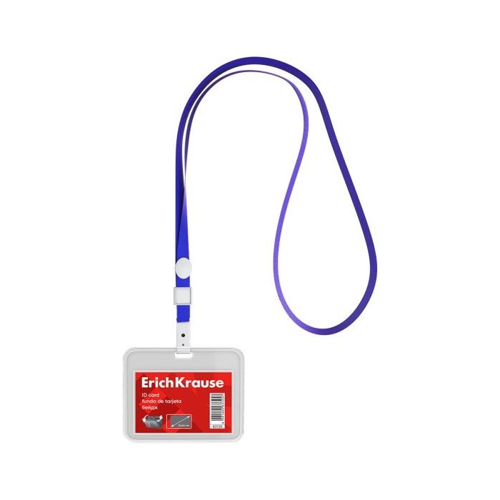 ErichKrause Funda para Tarjeta con Colgante - Orientacion Horizontal - Polipropileno - Incluye Colgante Azul - Formato 54x85mm -