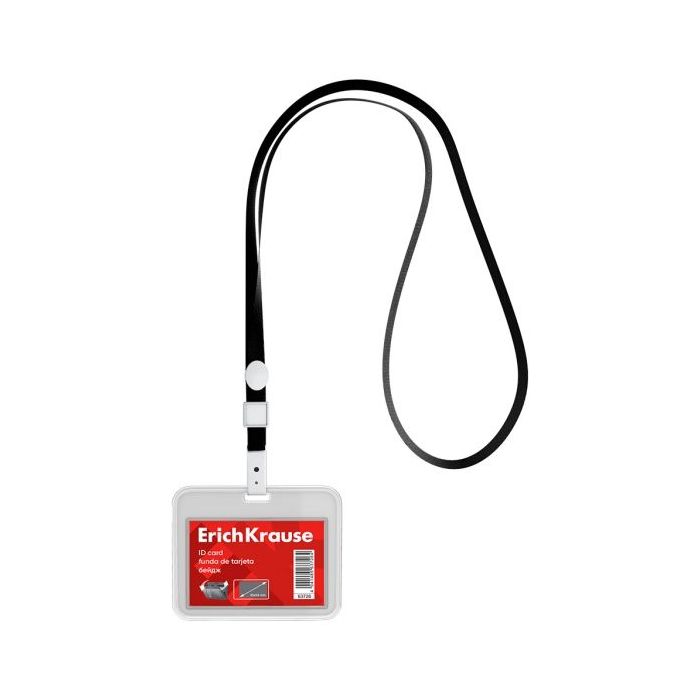 ErichKrause Funda para Tarjeta con Colgante - Orientacion Horizontal - Polipropileno - Incluye Colgante Negro - Formato 54x85mm