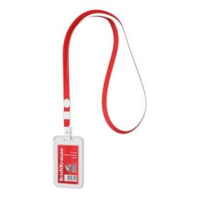 ErichKrause Funda para Tarjeta con Colgante - Orientacion Vertical - Polipropileno - Incluye Colgante Rojo - Formato 54x85mm - C