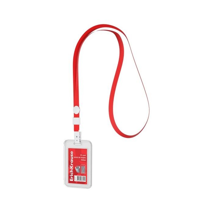 ErichKrause Funda para Tarjeta con Colgante - Orientacion Vertical - Polipropileno - Incluye Colgante Rojo - Formato 54x85mm - C