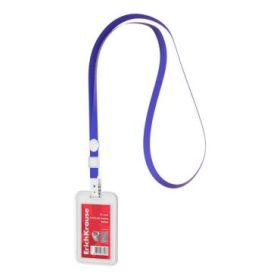 ErichKrause Funda para Tarjeta con Colgante - Orientacion Vertical - Polipropileno - Incluye Colgante Azul - Formato 54x85mm - C
