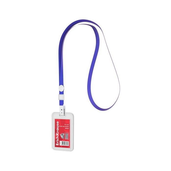 ErichKrause Funda para Tarjeta con Colgante - Orientacion Vertical - Polipropileno - Incluye Colgante Azul - Formato 54x85mm - C