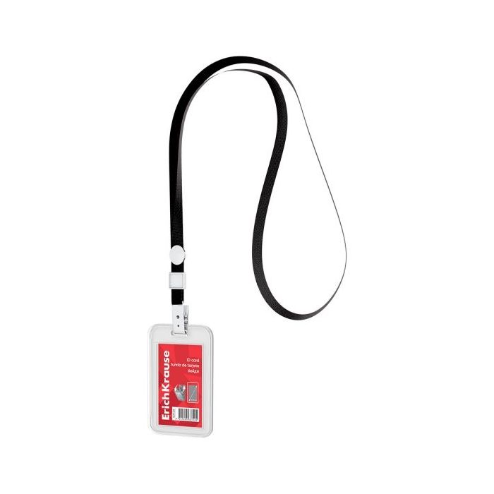 ErichKrause Funda para Tarjeta con Colgante - Orientacion Vertical - Polipropileno - Incluye Colgante Negro - Formato 54x85mm -