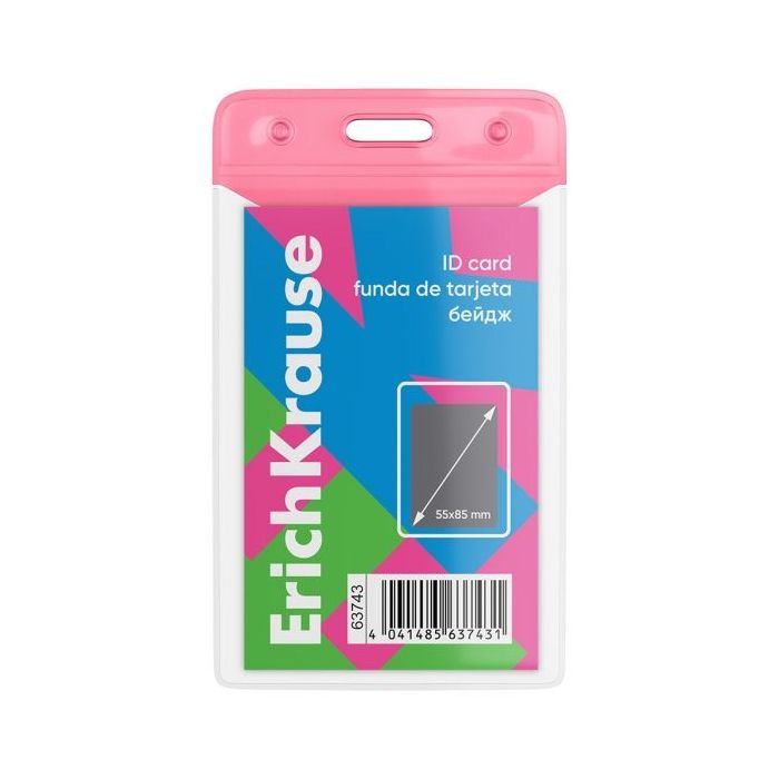 ErichKrause Neon Funda para Tarjeta - Orientacion Vertical - PVC - Formato 55X85mm - Color Rosa