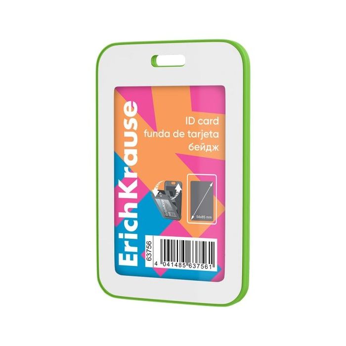 ErichKrause Neon Funda para Tarjeta - Orientacion Vertical - Polipropileno - Formato 54x85mm - Color Verde/Blanco