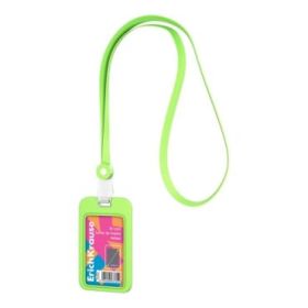 ErichKrause Neon Funda para Tarjeta con Colgante - Orientacion Vertical - Silicona - Incluye Colgante de 12mm - Formato 54x85mm