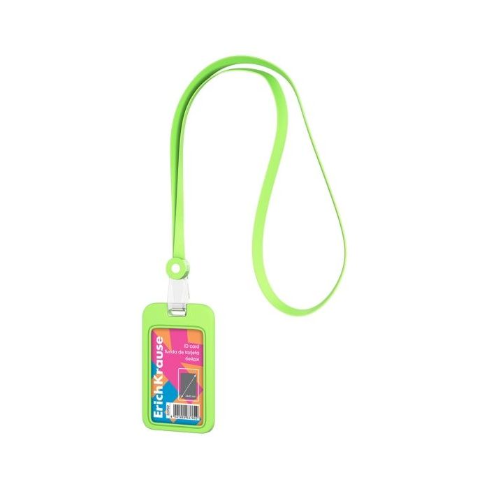 ErichKrause Neon Funda para Tarjeta con Colgante - Orientacion Vertical - Silicona - Incluye Colgante de 12mm - Formato 54x85mm
