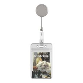 ErichKrause Big City Cats Funda para Tarjeta - Orientacion Vertical - Llavero Retractil - PVC Transparente - Formato 62x91mm - C