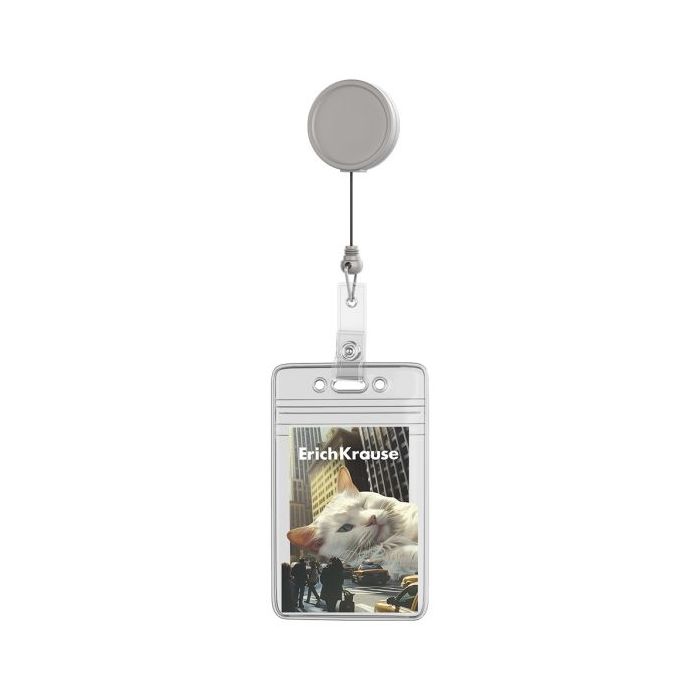 ErichKrause Big City Cats Funda para Tarjeta - Orientacion Vertical - Llavero Retractil - PVC Transparente - Formato 62x91mm - C