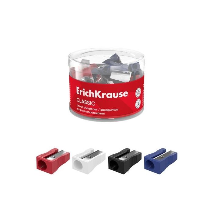 ErichKrause EasySharp Classic Sacapuntas de Plastico - Cuchilla Niquelada de Acero al Carbono - Orificio de 8mm - Colores Surtid