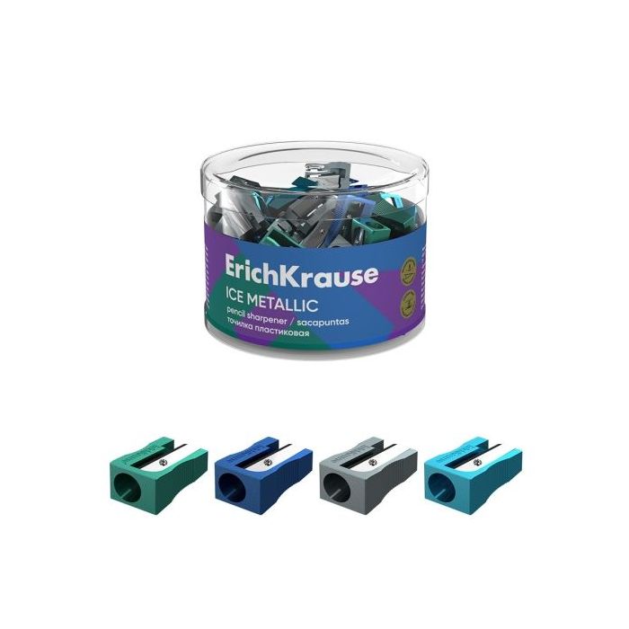 ErichKrause EasySharp Ice Metallic Sacapuntas de Plastico - Cuchilla Niquelada de Acero al Carbono - Orificio de 8mm - Colores S