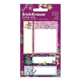 ErichKrause Floral Soul Pack de 4 Blocs de 20 Marcadores de Pagina - Reposicionables - Papel de 75g/m2 - 3 Formatos Diferentes -