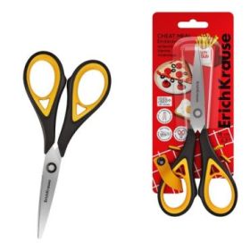 ErichKrause Endeavor Cheat Meal Tijeras de 16cm - Mangos de Plastico y Goma Antideslizante - Cuchillas en Forma de Arco - Ergono