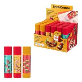 ErichKrause EasyStick Cheat Meal Expositor con 24 Pegamentos en Barra - 15g - Secado Rapido - Multisuperficie - Motivos - Color