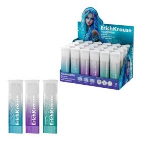 ErichKrause Prism Aquamarine Expositor con 24 Pegamentos en Barra - 13g - Adhesion Fuerte - Secado Rapido - Multisuperficie - Co