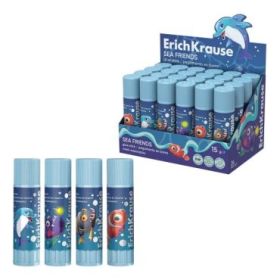 ErichKrause EasyStick Sea Friends Expositor con 24 Pegamentos en Barra - 15g - sin Residuos - No Mancha - Multisuperficie - Colo