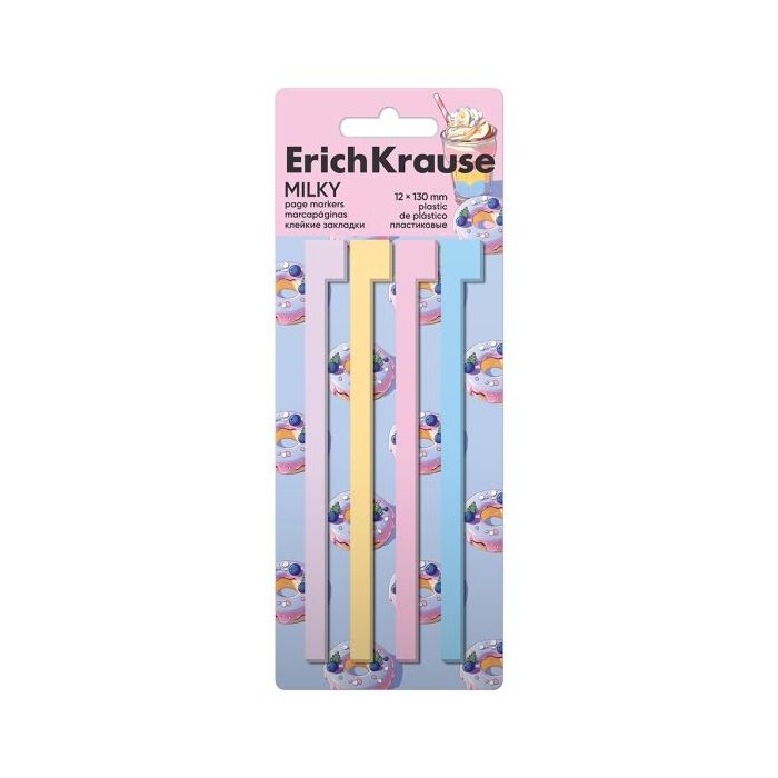 ErichKrause Milky Pack de 4 Blocs de 20 Marcadores de Pagina - Reposicionables - Plastico - 12X130mm - Colores Surtidos